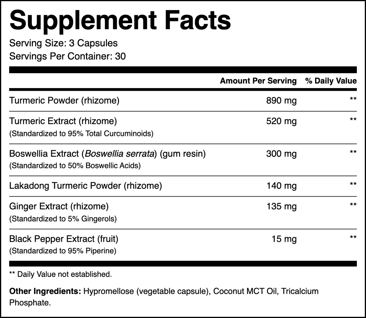 COZYA Joint Support+ Supplement Facts